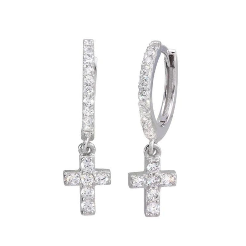Sparkling silver cross hoops with CZ