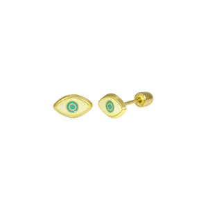 14 Karat Yellow Gold Evil Eye Turquoise Screw Back Stud Earrings