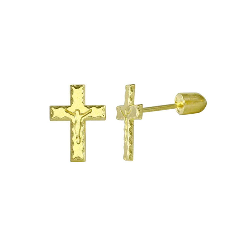 Yellow Gold Cross Stud Earrings