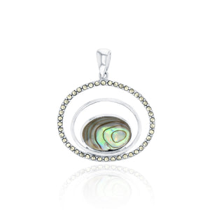 Abalone Open Oval Halo Marcasite Pendant