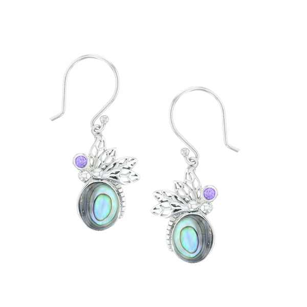 Abalone Oval Shape Dragonfly with Round Bezel Earring