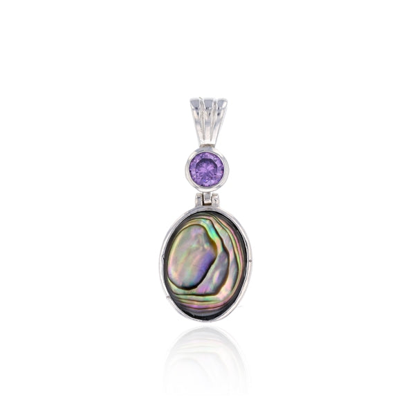 Abalone Oval Shape with Round  Amethyst Bezel Drop Pendant
