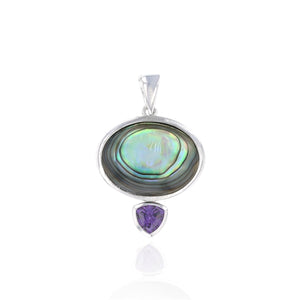 Abalone Oval Shape with Trillion Clear Bezel Pendant