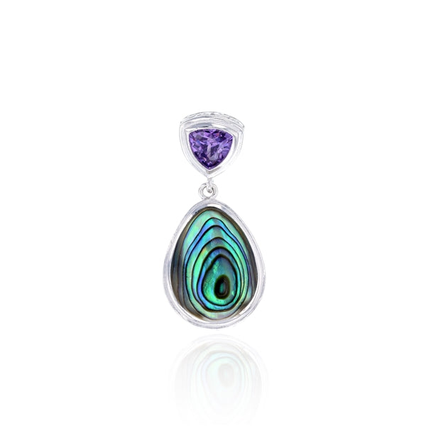 Abalone Pear Shape Scroll Design with Trillion Amethyst  Pendant