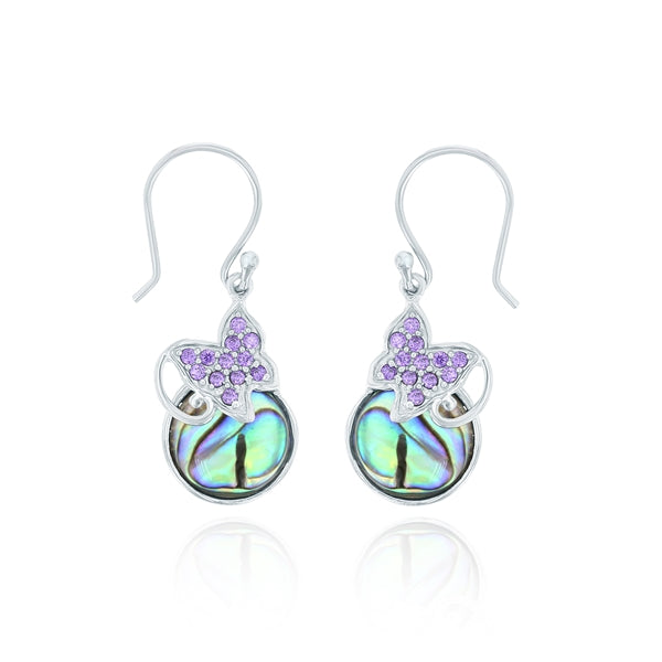 Abalone Round Shape with Butterfly Amethyst  Earring