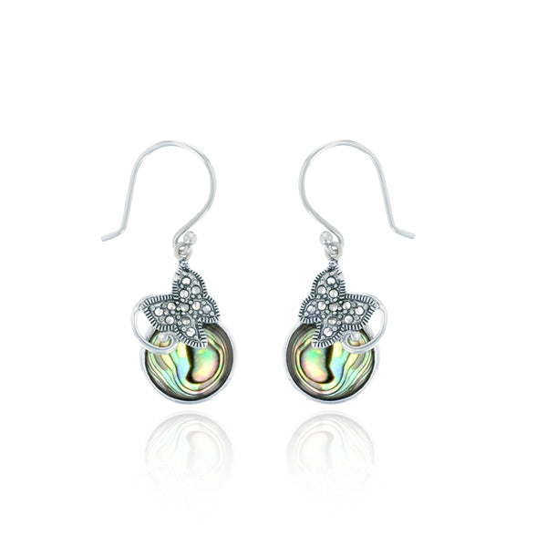 Abalone Round Shape w Butterfly Marcasite Earring