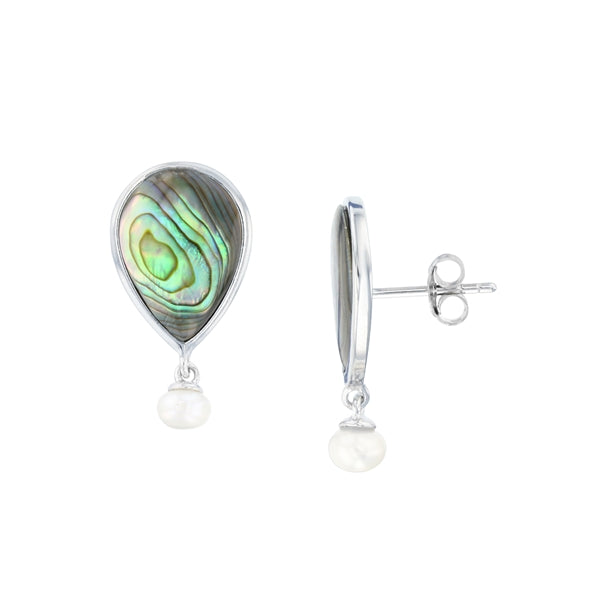 Abalone Teardrop Shape with Dangling Pearl Earring