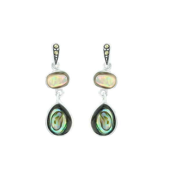Abalone Teardrop and Oval Drop with Marcasite Earring