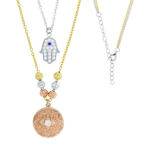 Evil Eye Lotus and Hamsa Necklace