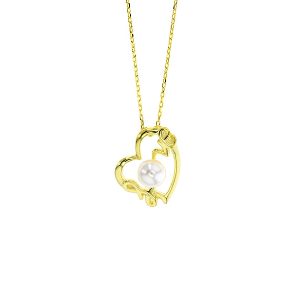 Gold Plated Plain Heart with LOVE & Pearl Necklace