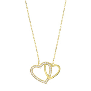 Gold Plated Two Interlocking Cutout Hearts