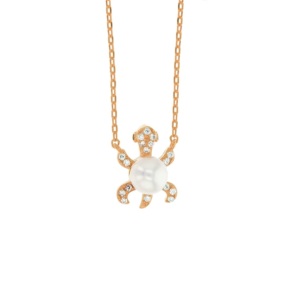 Rose Gold Plated Turtle with Pearl Necklace