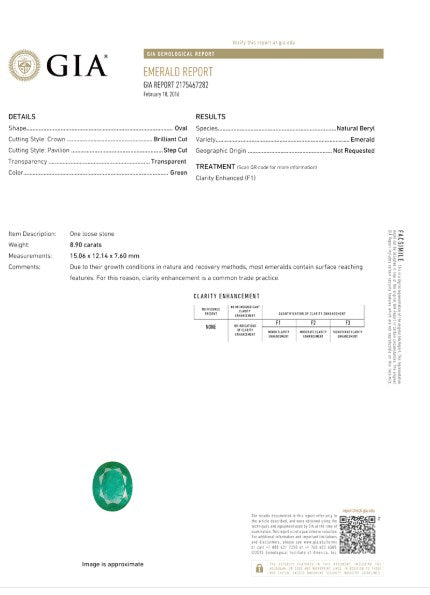 Green Emerald Oval GIA Certified 8.89 cts.