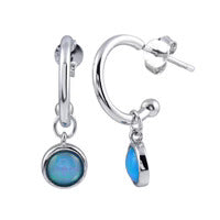 Semi Hoop Dangling Blue Opal Earrings