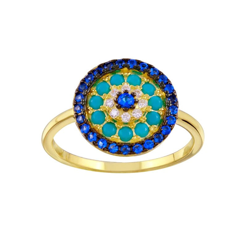 Turquoise Blue Round Evil Eye Ring